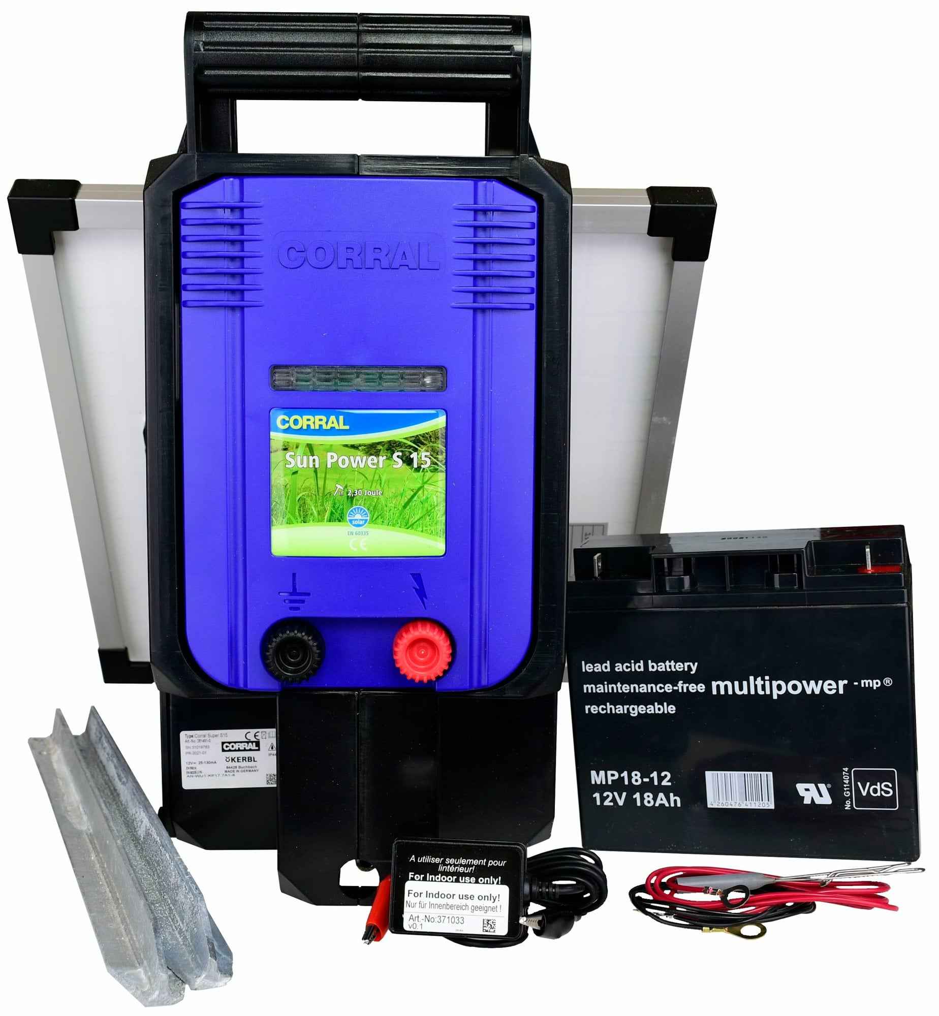 Elektryzator solarny Corral SunPower S 15, dla koni, bydła trzody chlewnej i kur, 2,3 J